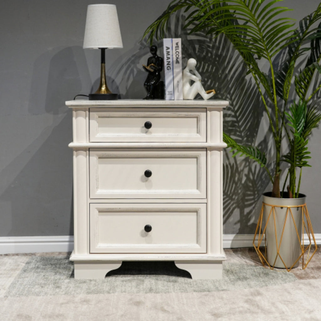 Nightstand End Table Side Table with 3 Drawers Bedside Table for Bedroom White