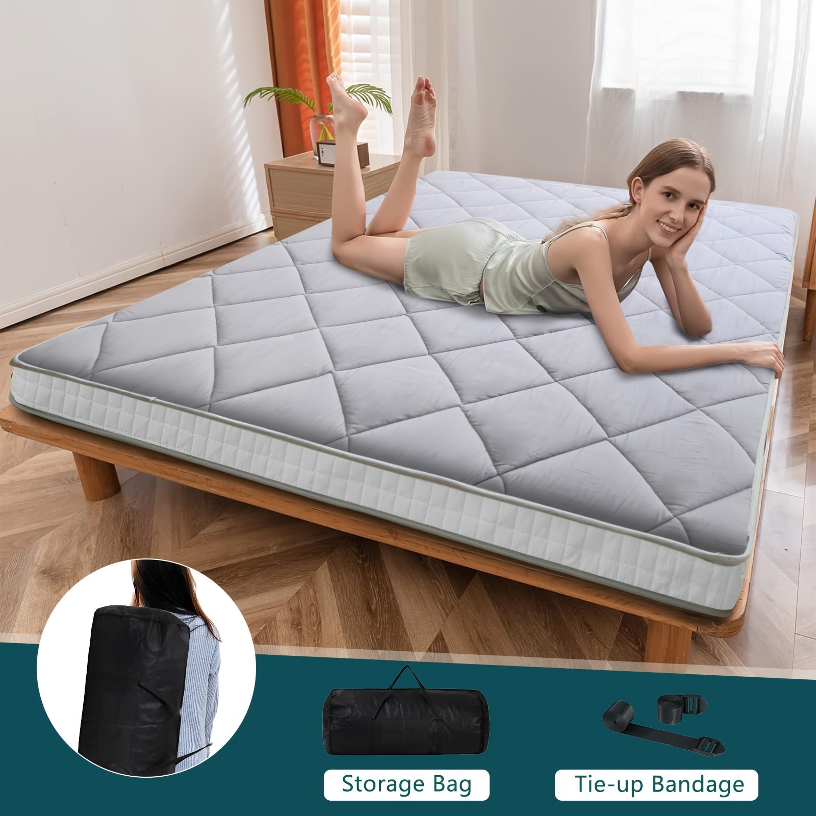 LILYPELLE Foldable Twin Mattress, Portable Japanese Futon Floor Mattress, Tatami Sleeping Mat for Adults, Roll Up Guest Camping Mattress