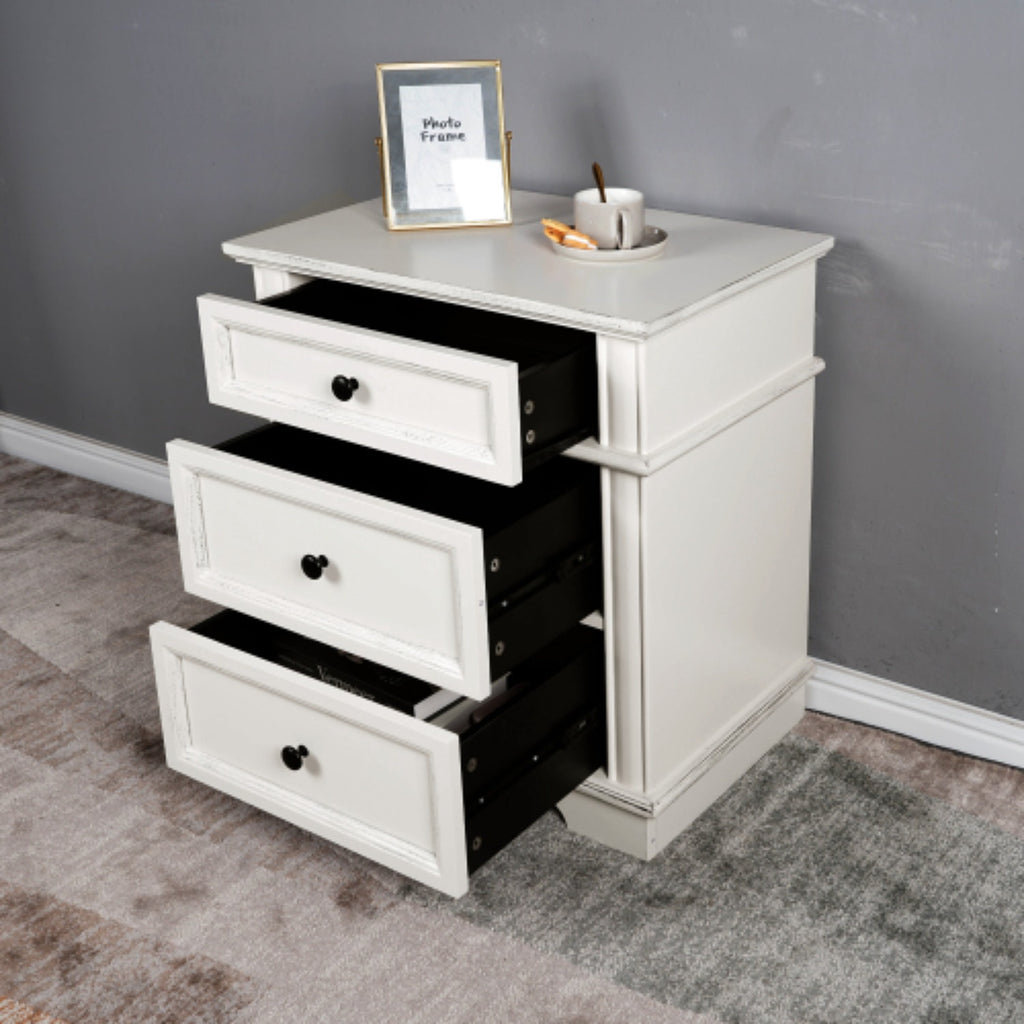 Nightstand End Table Side Table with 3 Drawers Bedside Table for Bedroom White