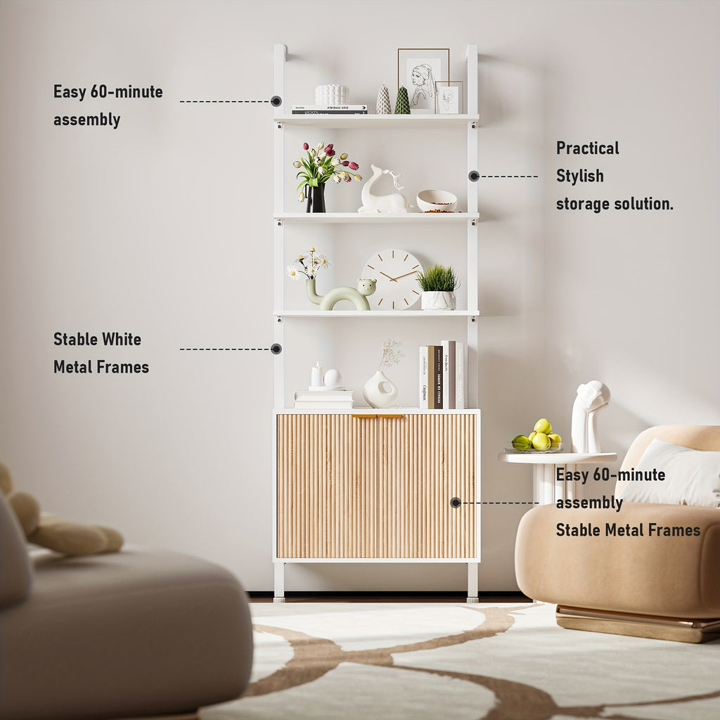 Freestanding Ladder Bookshelf with Doors, 74\