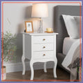 White Nightstand with 3 Drawers, Farmhouse Side Table, Solid Wood Legs, Storage Cabinet for Bedroom Living Room