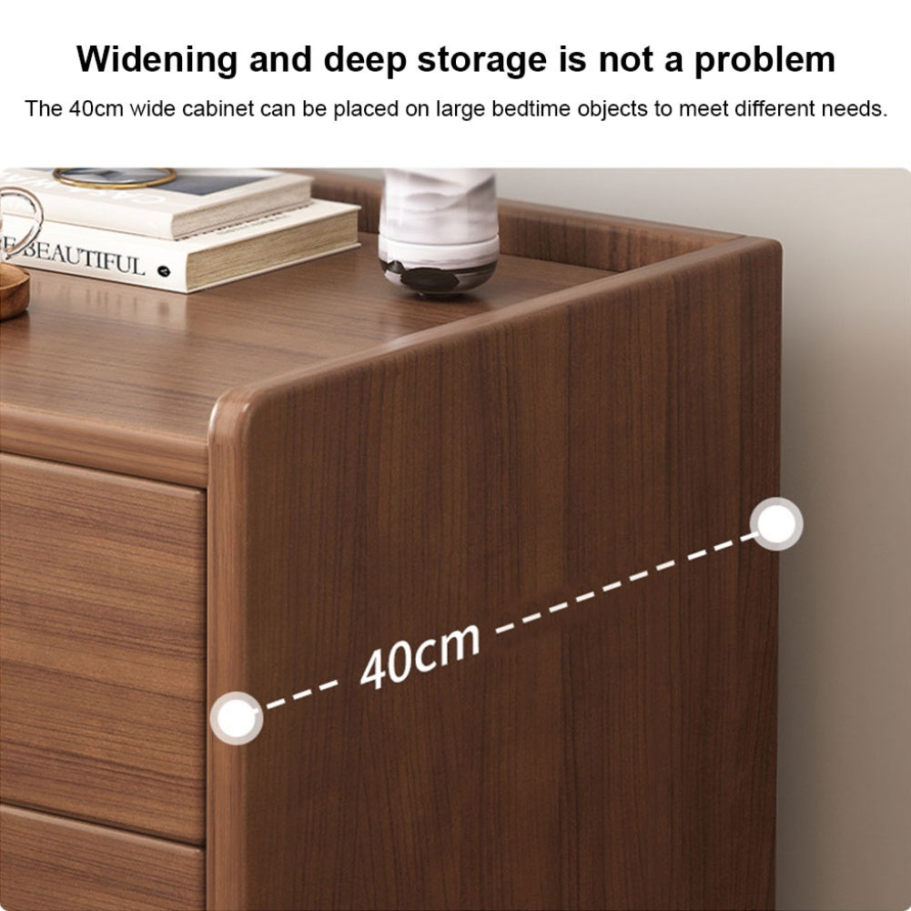 Ultra-Narrow Bedside Table with 2 Drawers | Modern Narrow Nightstand Bedside Storage Small Cabinet for Home Bedroom, Brown Hardwood, Space-Saving Design