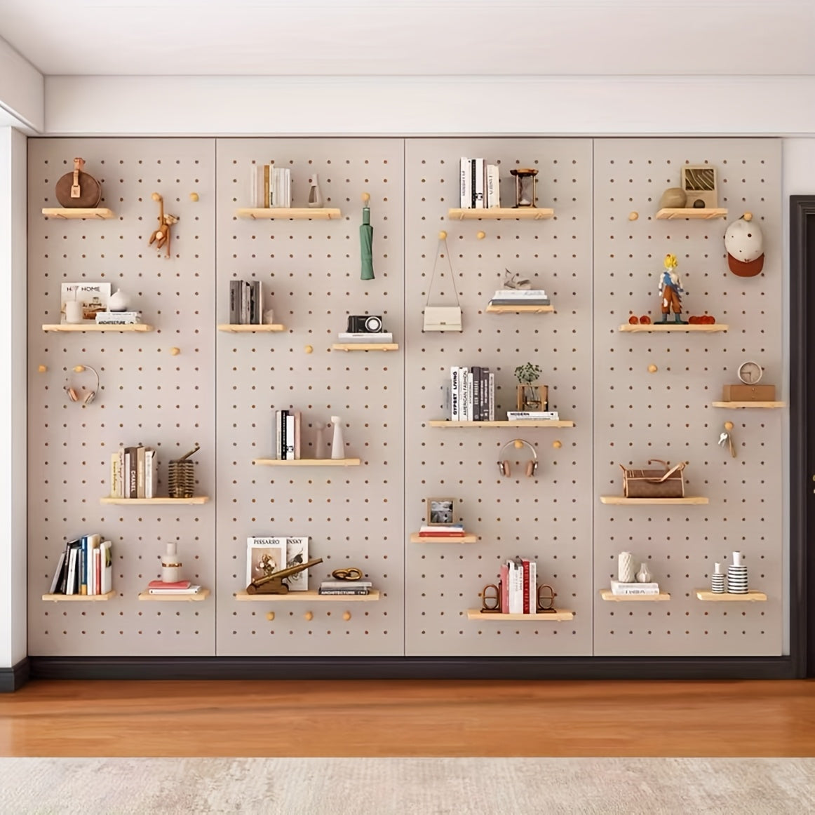 Solid Wood Hole Board Entryway Entrance Wall Shelves Hanging Board Hooks Additions Partition Wall Display Organizers