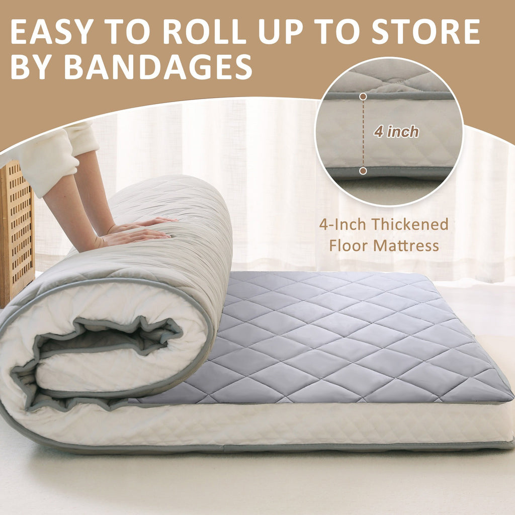 Japanese Floor Mattress, Queen\u002F Full\u002F Twin Size Japanese Futon Mattress Foldable Mattress, Roll Up Mattress Tatami Mat, Thick Folding Sleeping Pad Breathable Floor Lounger Guest Bed