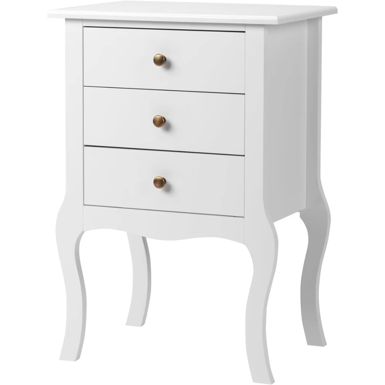 White Nightstand with 3 Drawers, Farmhouse Side Table, Solid Wood Legs, Storage Cabinet for Bedroom Living Room
