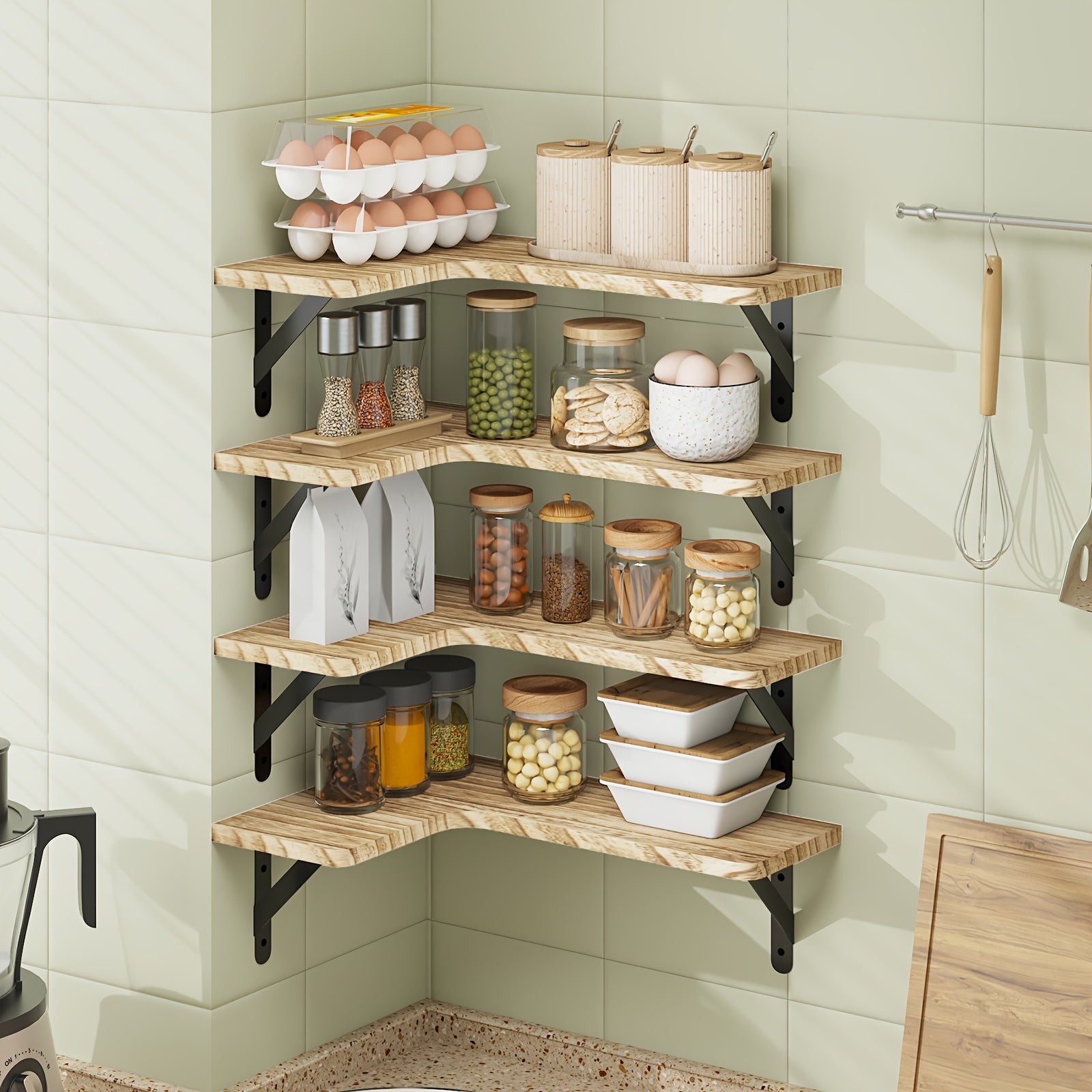 TOMNK 4pcs Wall Mounted Corner Floating Shelves Rustic Wood Plant Display Rack Heavy Duty Space Saving Wall Organizer Hanging Storage Shelf for Bedroom Bathroom Kitchen Living Room Office Home Decor Mother's Day Gift, Floating Shelves