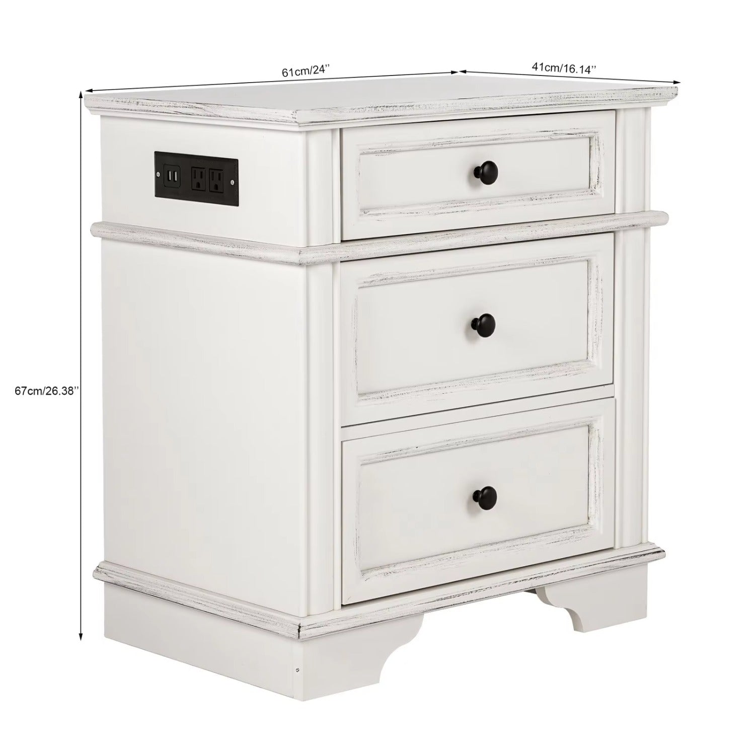 Nightstand End Table Side Table with 3 Drawers Bedside Table for Bedroom White