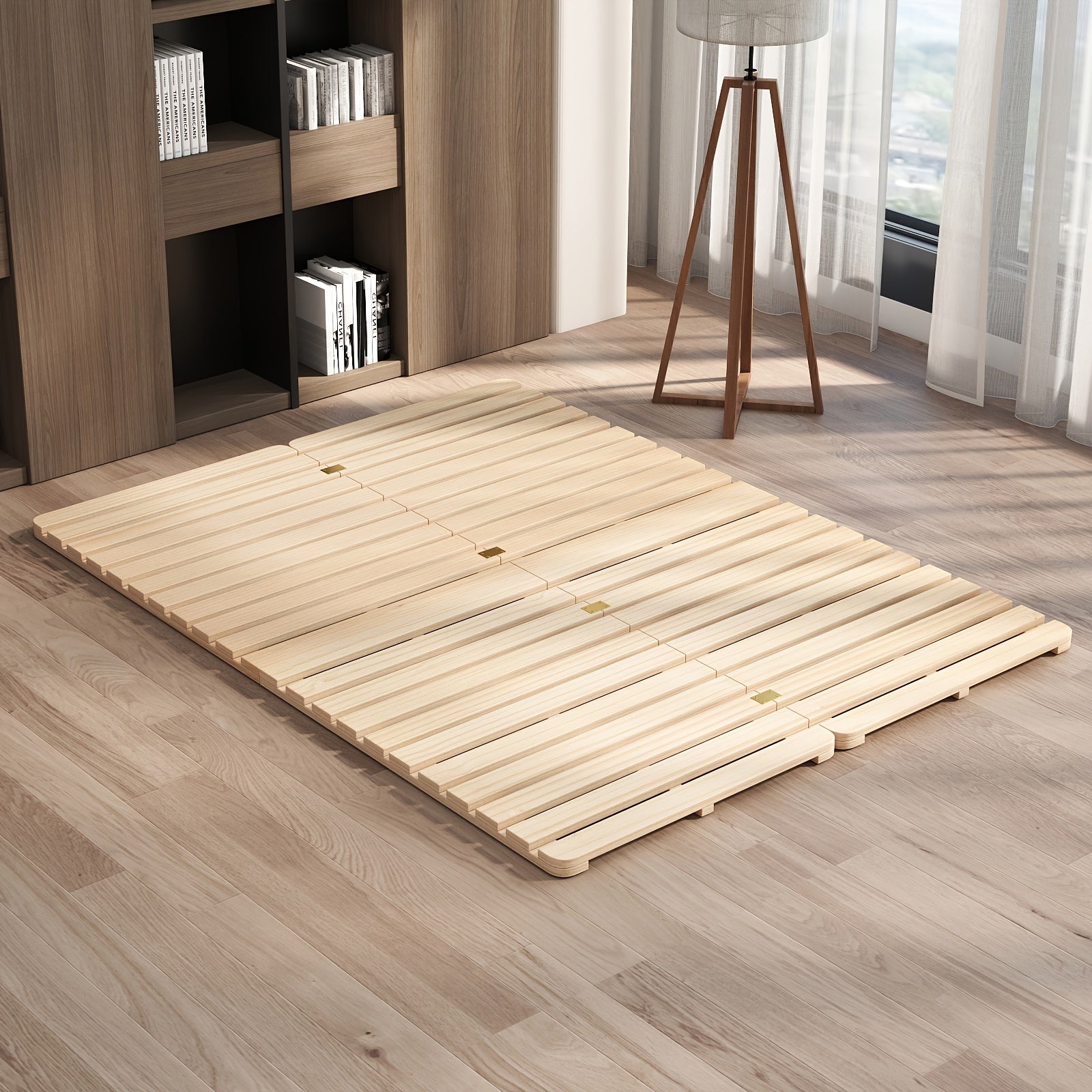 LILYPELLE Japanese Tatami Bed Frame, Foldable Wood Slatted Floor Bed For Futon Mattress, Twin Full Queen King Size