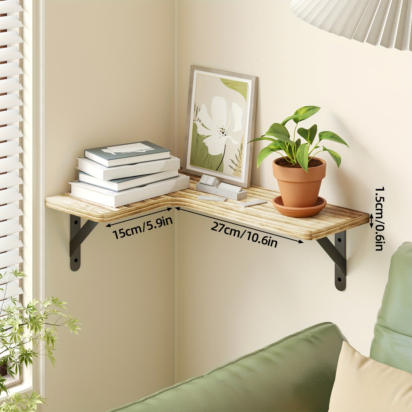 TOMNK 4pcs Wall Mounted Corner Floating Shelves Rustic Wood Plant Display Rack Heavy Duty Space Saving Wall Organizer Hanging Storage Shelf for Bedroom Bathroom Kitchen Living Room Office Home Decor Mother's Day Gift, Floating Shelves