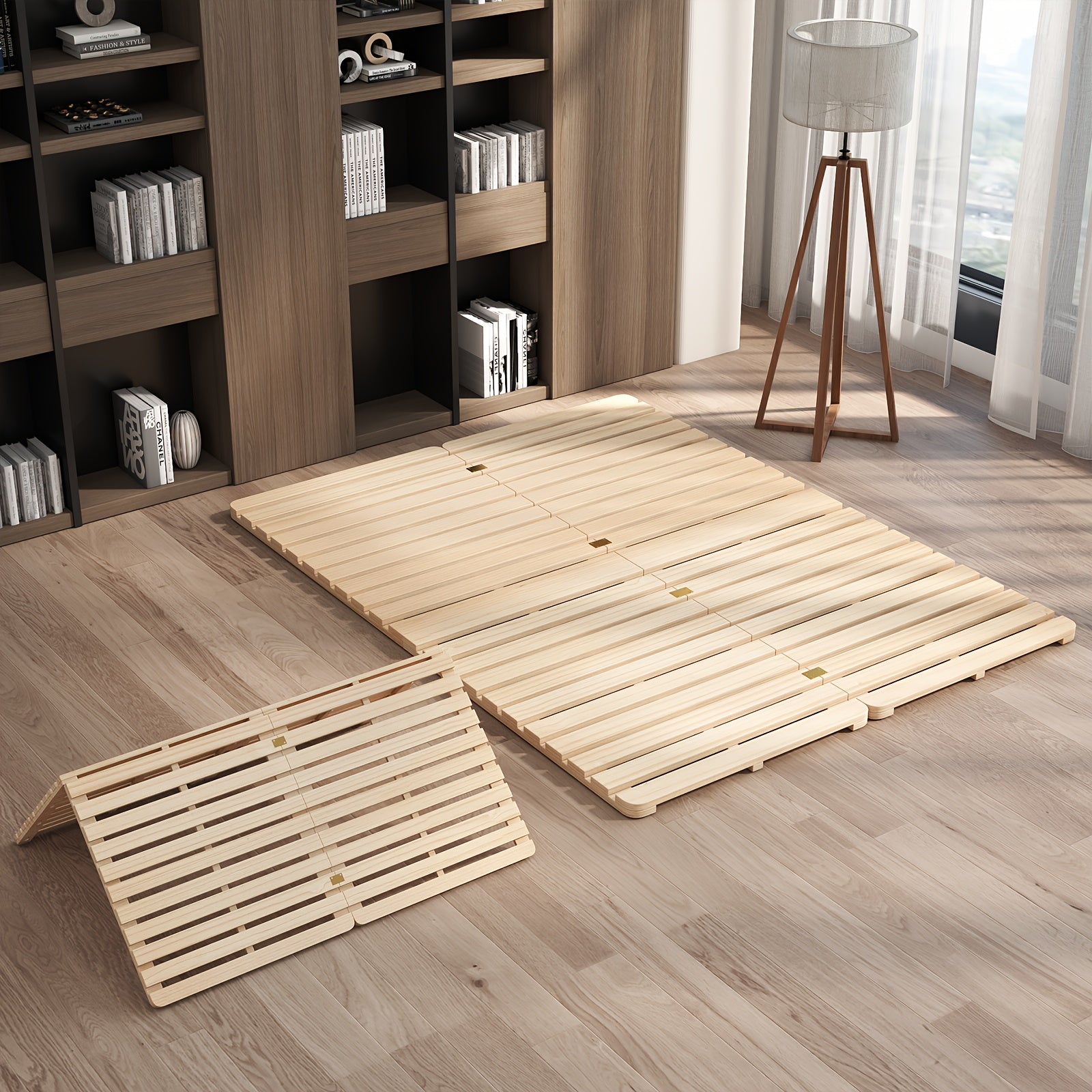 LILYPELLE Japanese Tatami Bed Frame, Foldable Wood Slatted Floor Bed For Futon Mattress, Twin Full Queen King Size
