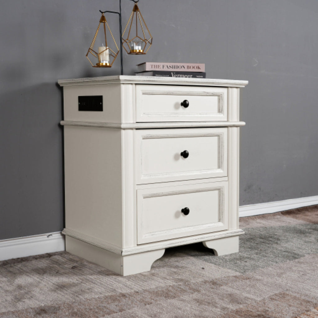 Nightstand End Table Side Table with 3 Drawers Bedside Table for Bedroom White