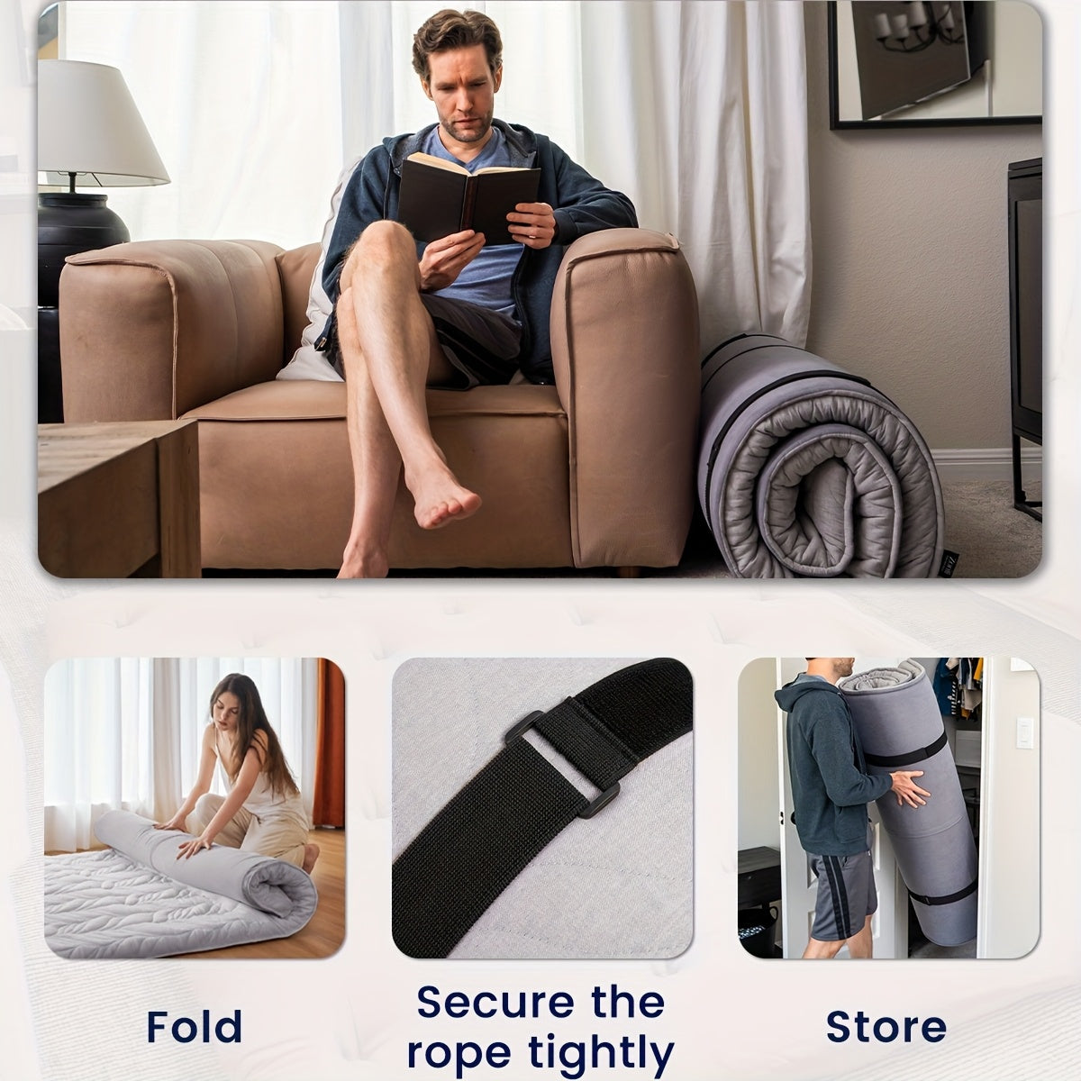 Zonli Japanese Floor Futon Mattress in Full Size, Featuring a 4-Inch Thick Roll-Up Tatami Mat with a Washable Cover Made of 100% Cotton. This Portable And Foldable Floor Bed Mattress Is Suitable for Sleeping, Ideal for Dormitories