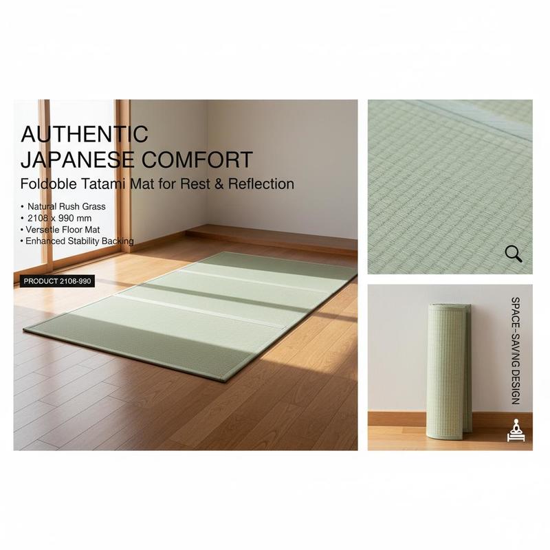 Japanese Tatami Mat, Foldable Japanese Tatami Mattress 2108 X 990mm (natural Rush Grass), Floor Mattress with Non-Slip Backing, Futon Mattress for Sleeping and Meditating