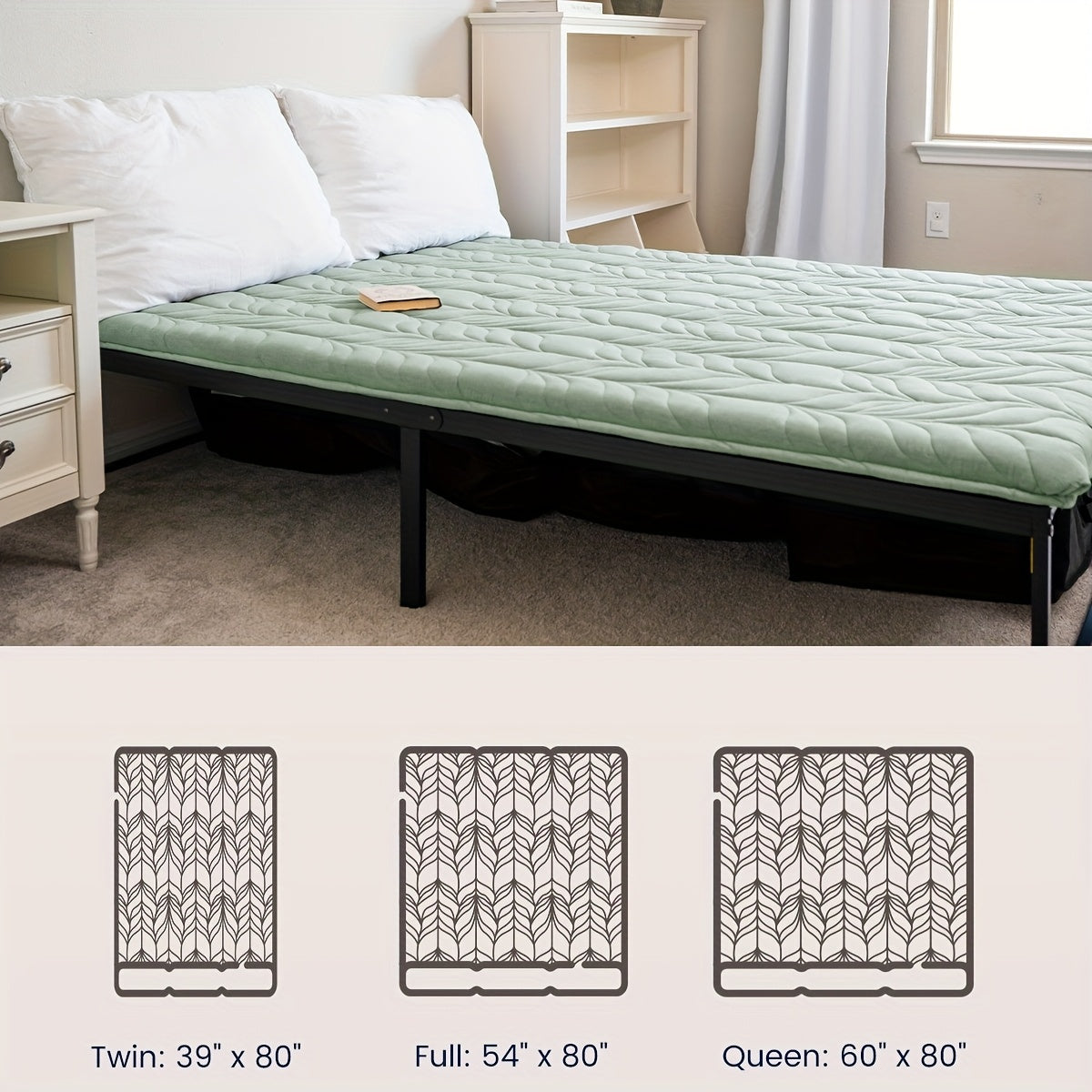 Zonli Japanese-Style Floor Futon Mattress in Twin Size, Featuring a Thick Roll-Up Tatami Mat with a Washable Cover Made of 100% Cotton. This Portable And Foldable Mattress Is Ideal for Sleeping, Suitable for Adults And Dormitories, in a Green Color