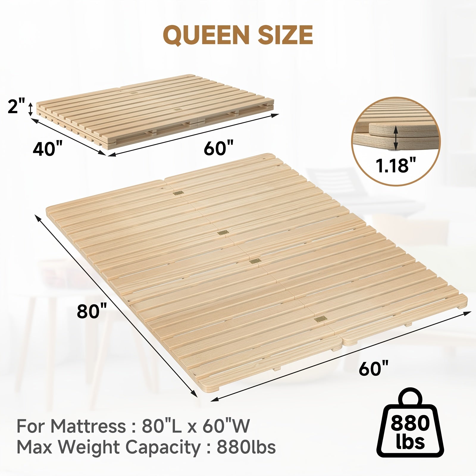 LILYPELLE Japanese Tatami Bed Frame, Foldable Wood Slatted Floor Bed For Futon Mattress, Twin Full Queen King Size