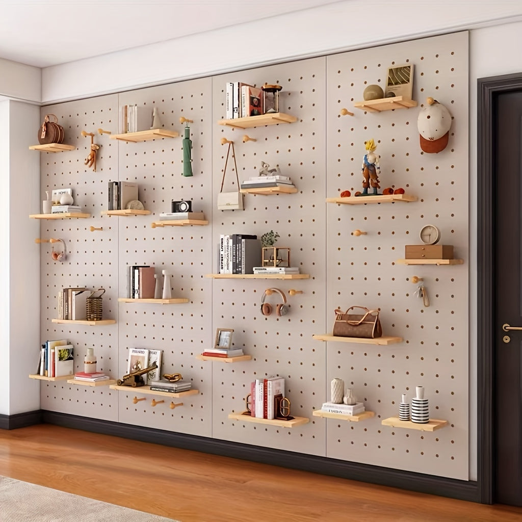 Solid Wood Hole Board Entryway Entrance Wall Shelves Hanging Board Hooks Additions Partition Wall Display Organizers