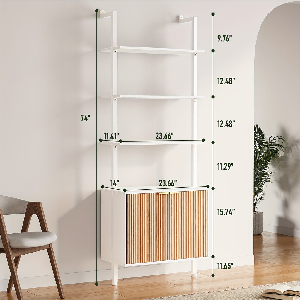 Freestanding Ladder Bookshelf with Doors, 74\