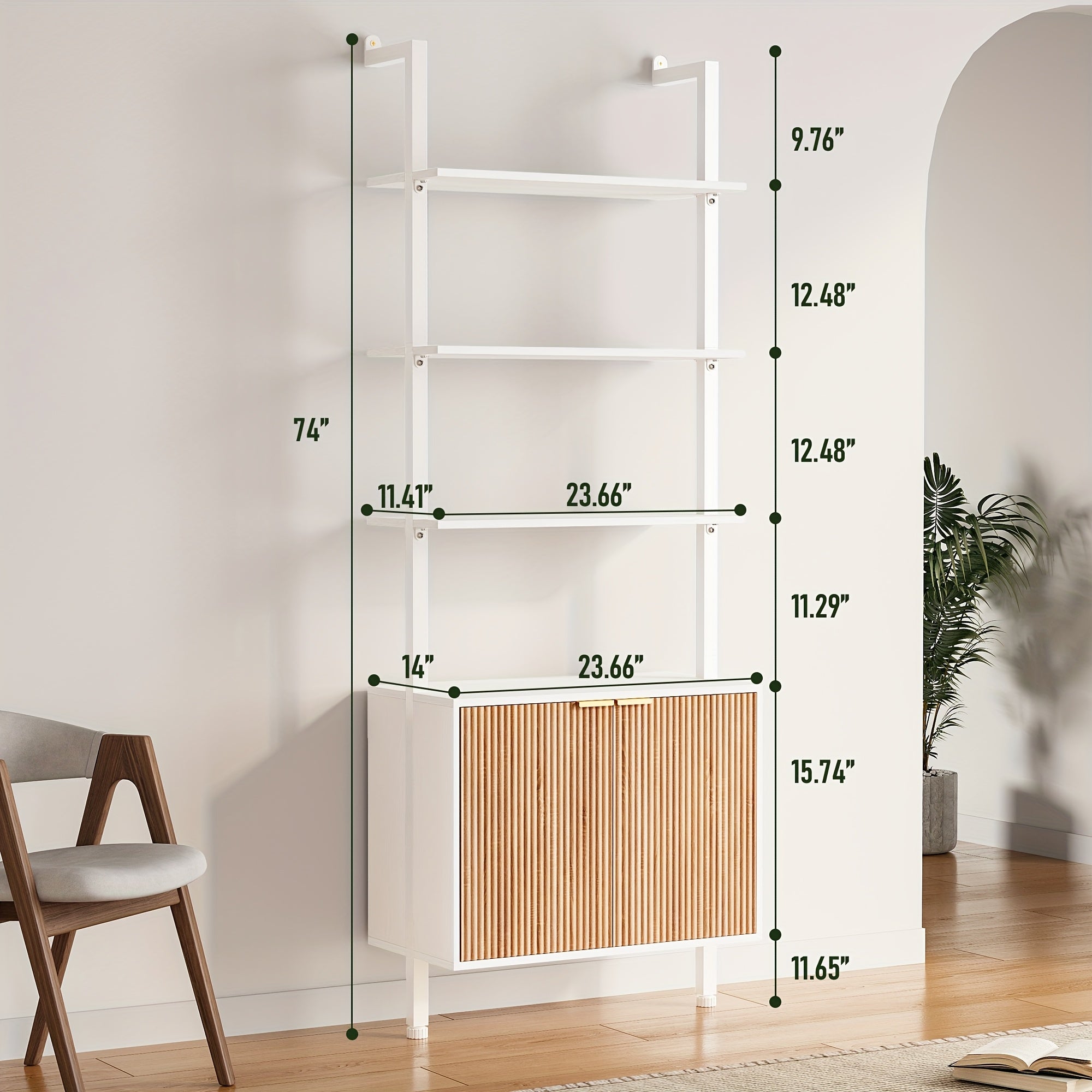 Freestanding Ladder Bookshelf with Doors, 74\