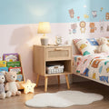 Rattan Nightstand, Natural Wood Bedside Table With 1 Drawer & Solid Wood Legs, Child-Safe Storage Night Stand For Kids Bedroom, Nursery & Playroom