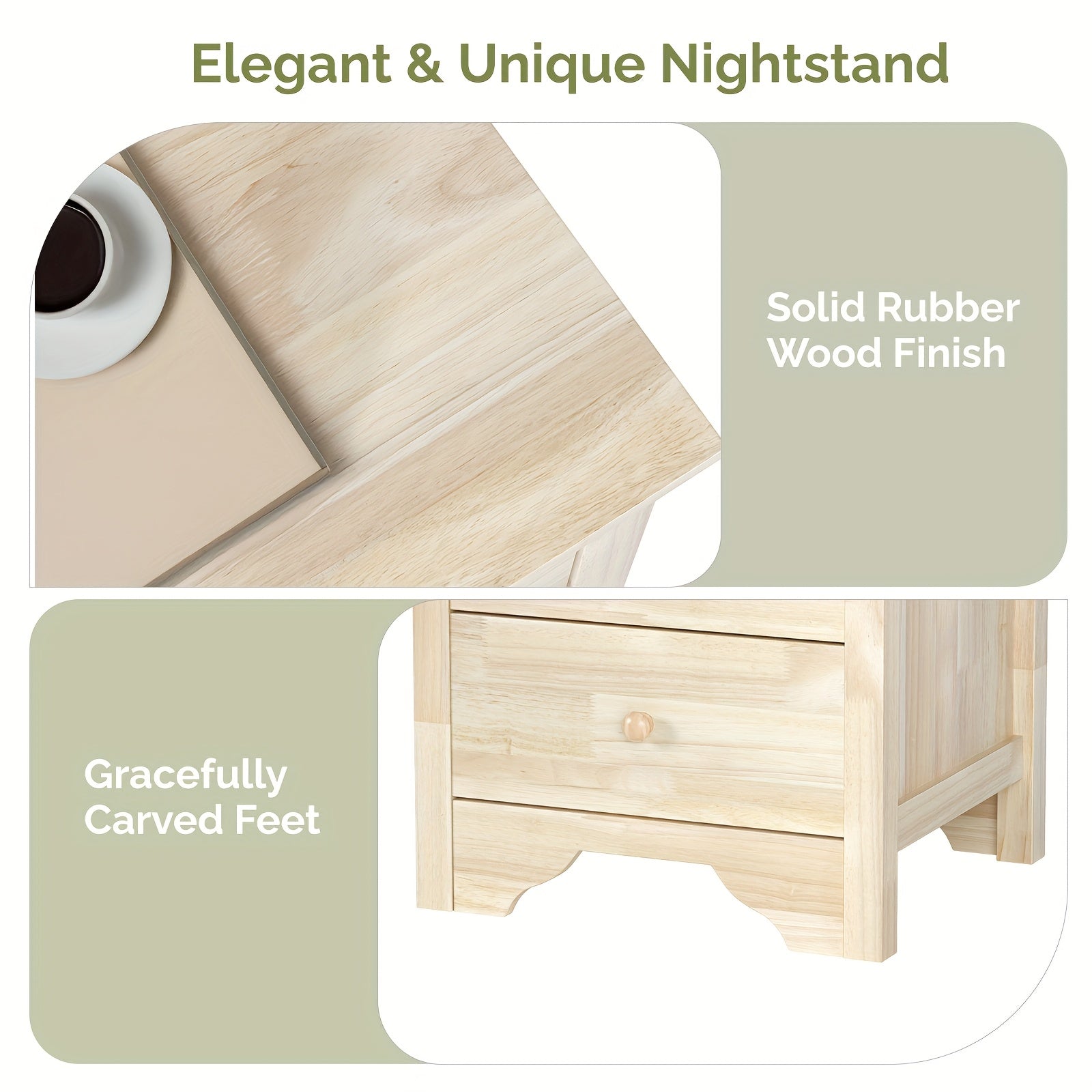 BONNLO Wooden Nightstand with 3 Drawers & Charging Station - DIY Hardwood Bedside Table for Bedroom, 27\