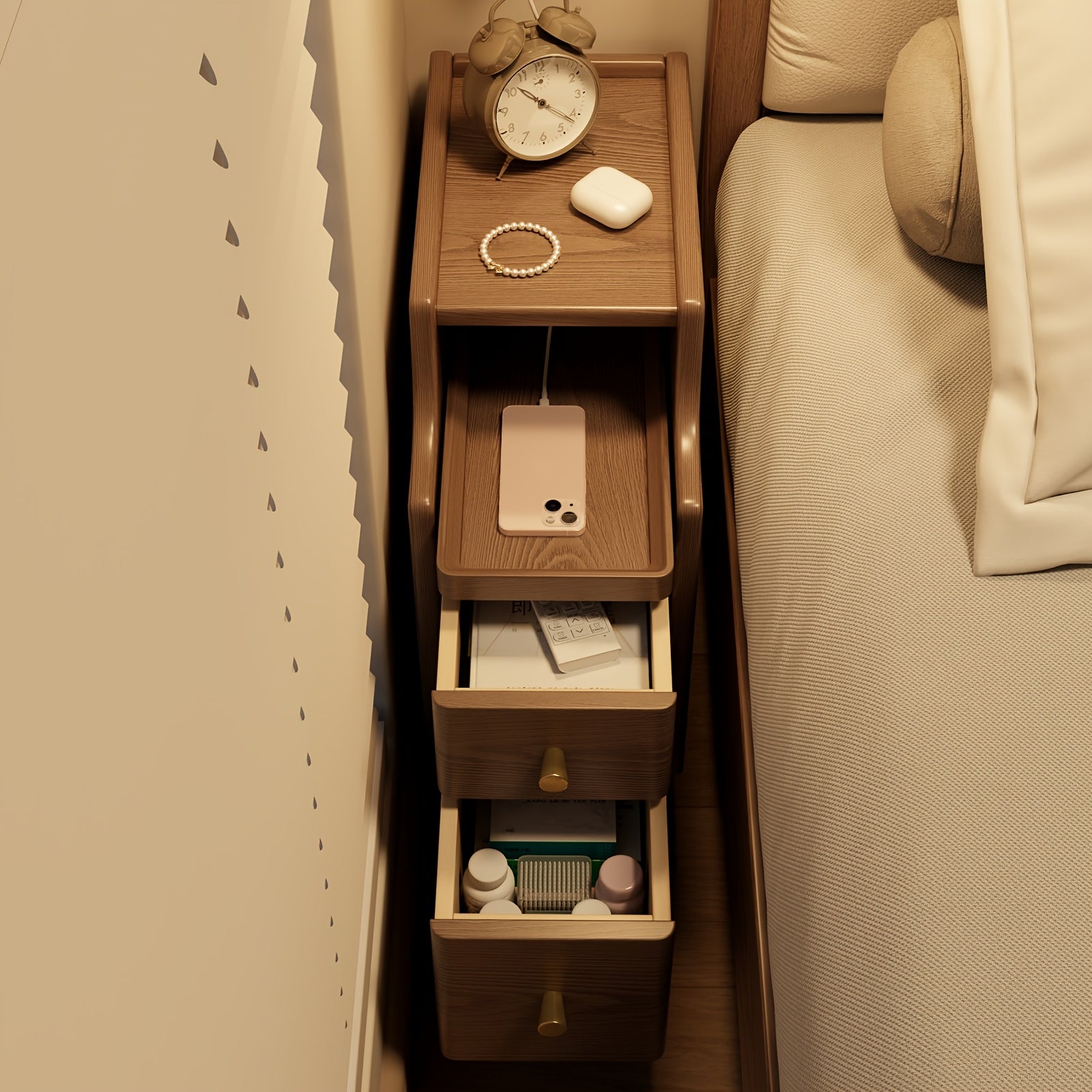 Kaslandi Multifunctional Lockers | Mini Small Very Narrow Bedside Tables, Suitable For Bedrooms And Living Rooms, Large Capacity, Space-Saving, Hardwood, Free Shipping, Christmas Gifts, Black Friday Items