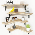TOMNK 4pcs Wall Mounted Corner Floating Shelves Rustic Wood Plant Display Rack Heavy Duty Space Saving Wall Organizer Hanging Storage Shelf for Bedroom Bathroom Kitchen Living Room Office Home Decor Mother's Day Gift, Floating Shelves