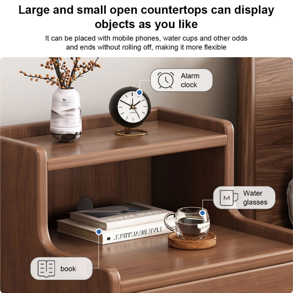 Ultra-Narrow Bedside Table with 2 Drawers | Modern Narrow Nightstand Bedside Storage Small Cabinet for Home Bedroom, Brown Hardwood, Space-Saving Design
