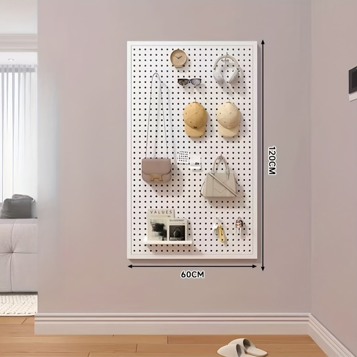 Solid Wood Hole Board Entryway Entrance Wall Shelves Hanging Board Hooks Additions Partition Wall Display Organizers