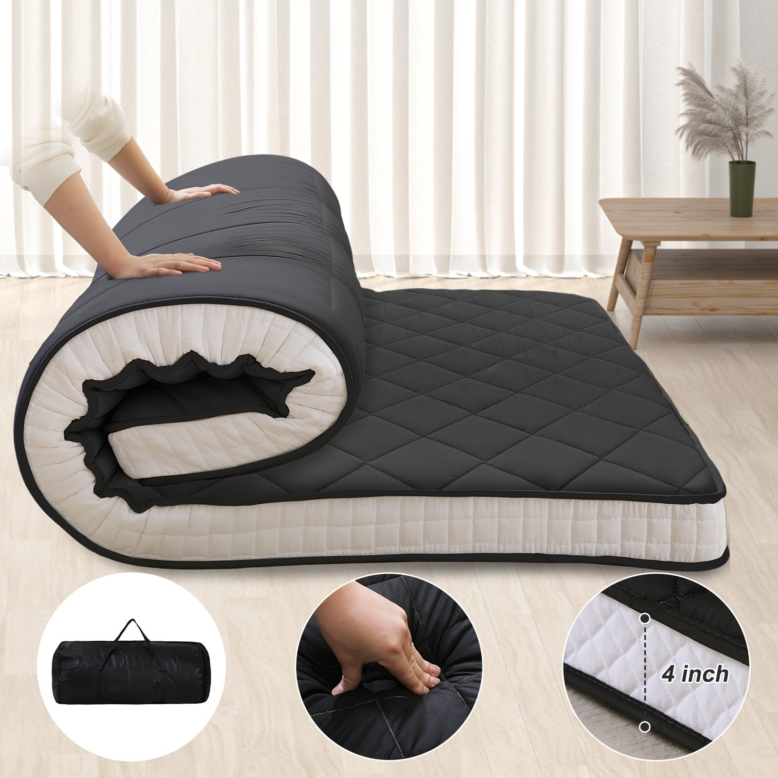 LILYPELLE Foldable Twin Mattress, Portable Japanese Futon Floor Mattress, Tatami Sleeping Mat for Adults, Roll Up Guest Camping Mattress