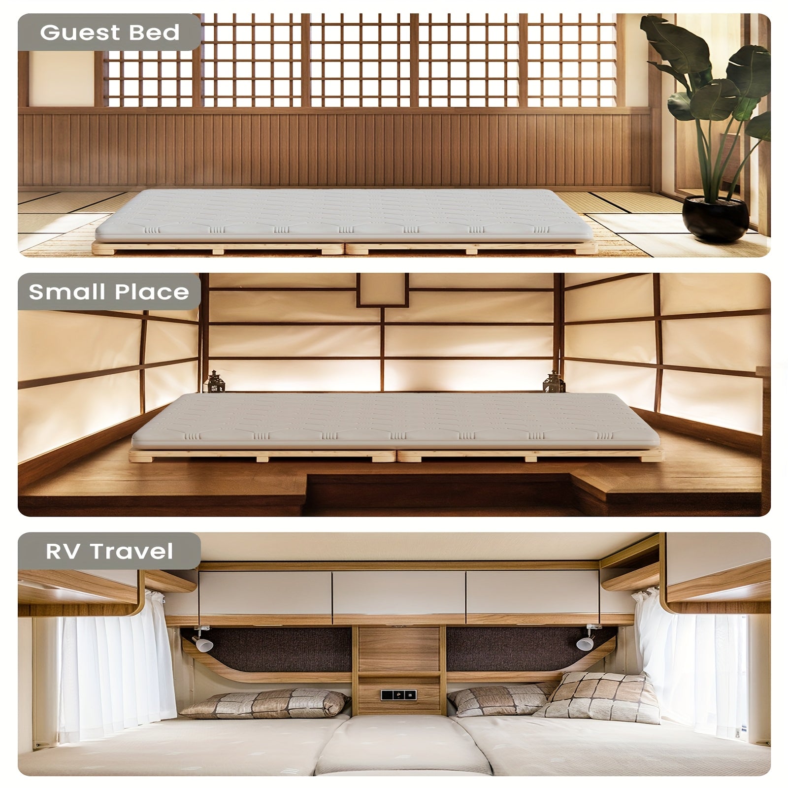 LILYPELLE Japanese Tatami Bed Frame, Foldable Wood Slatted Floor Bed For Futon Mattress, Twin Full Queen King Size