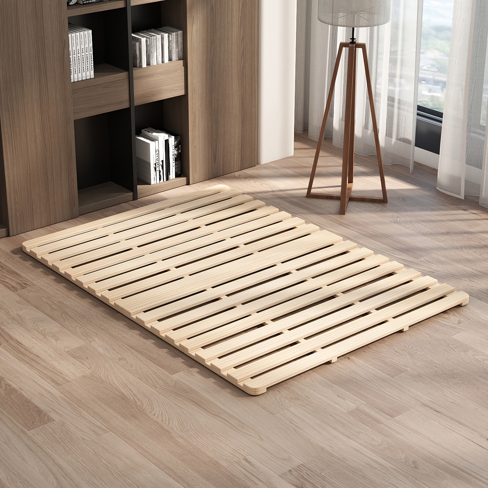 LILYPELLE Japanese Tatami Bed Frame, Foldable Wood Slatted Floor Bed For Futon Mattress, Twin Full Queen King Size