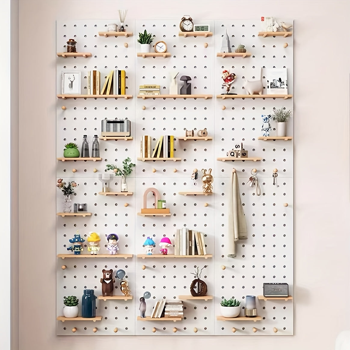 Solid Wood Hole Board Entryway Entrance Wall Shelves Hanging Board Hooks Additions Partition Wall Display Organizers