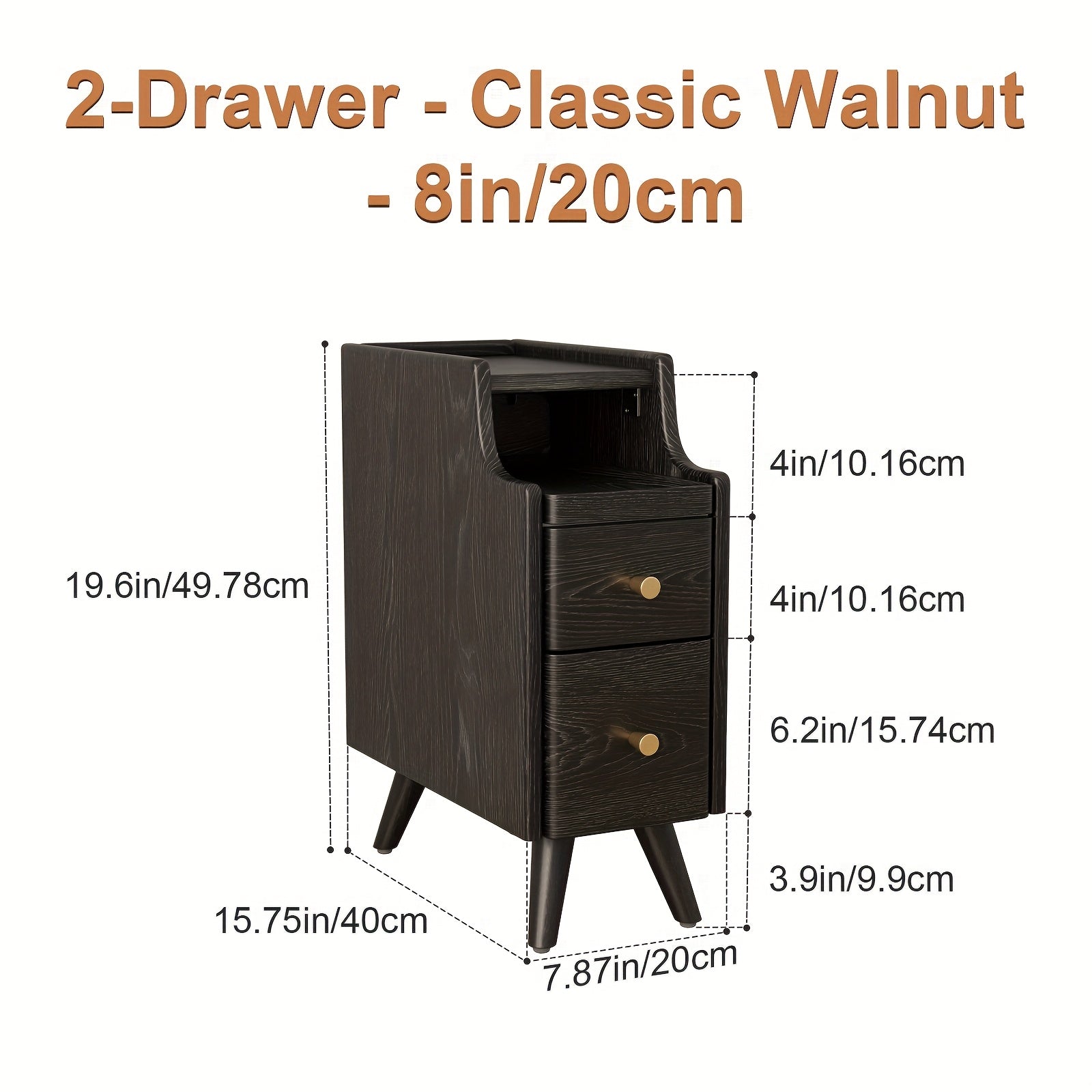Furniture, Bedroom and Living Room Furniture, 8\u002F12\u002F16 Inch Wide Ultra-Narrow Small Solid Wood Nightstand, Walnut Bedside Table, Space-Saving Design, Suitable for Bedroom, Christmas Gift Black Friday Item Free Shipping