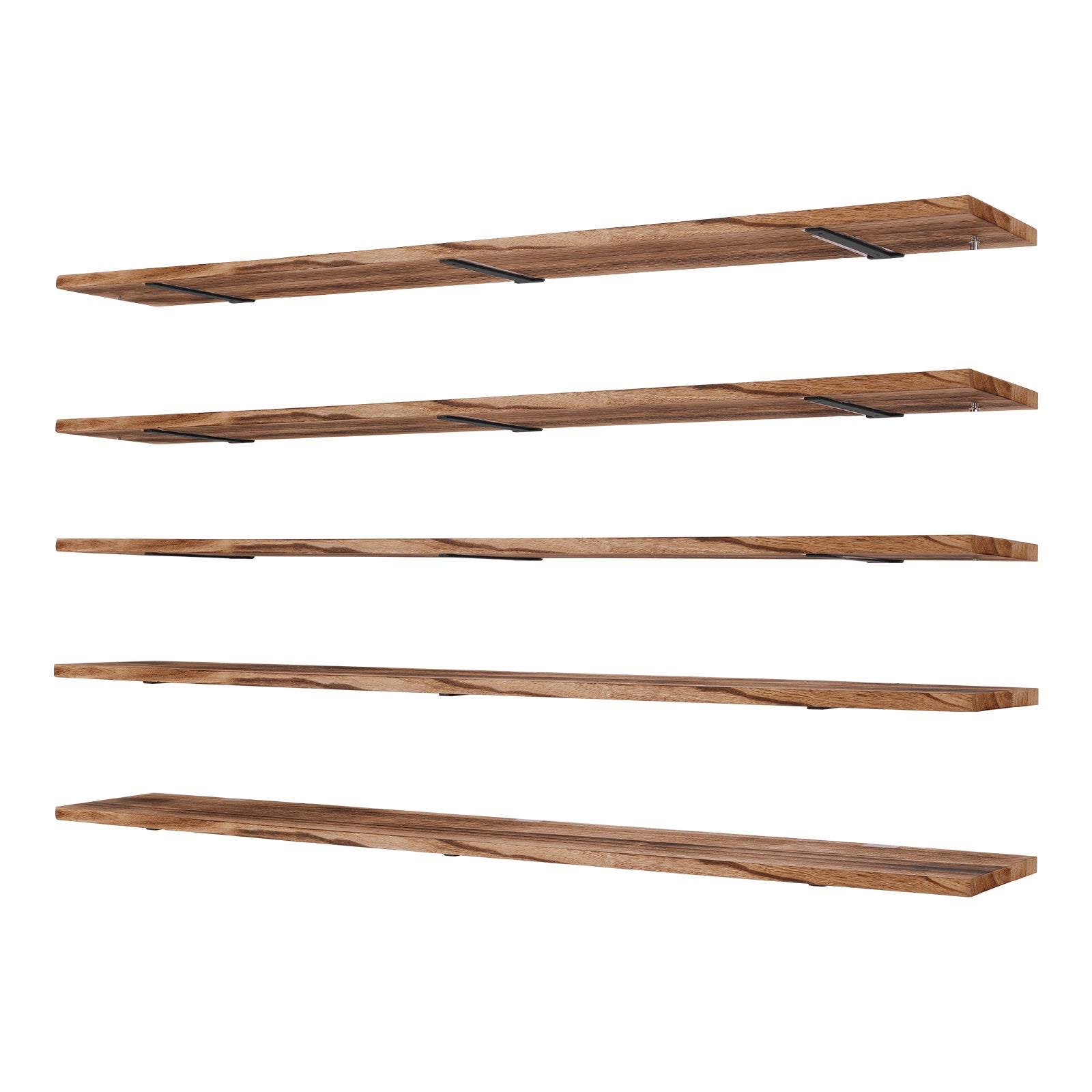5 Tier Rustic Bookcase Long Shelves 72X11.81Inch Adjustable Display Bookshelf with Metal Bracket for Living Room Kitchen Bathroom Home Storage, Floating Shelves