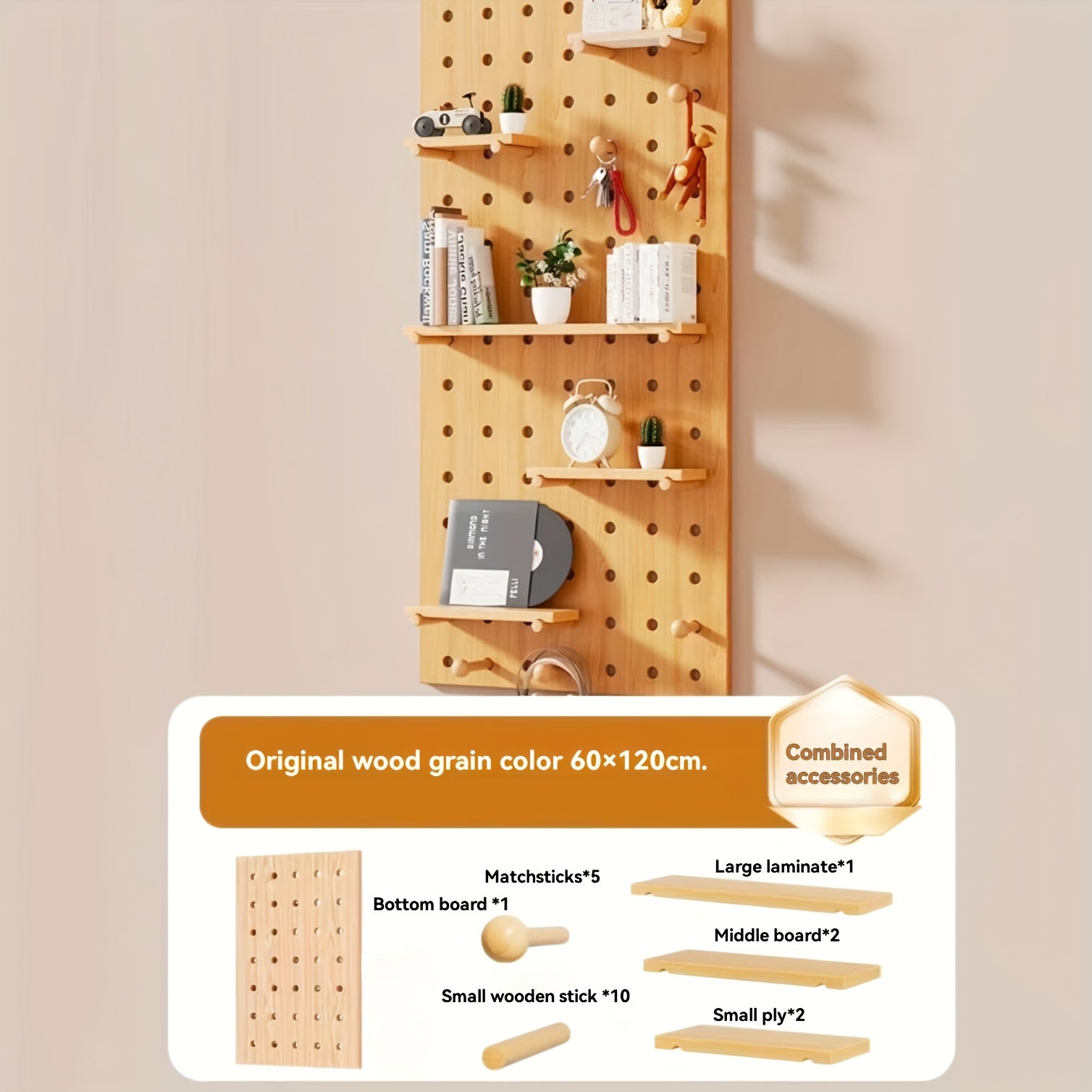 Wall Mounted Storage Rack with Solid Wood Pegboard And Integrated Coat Hooks Wall Mounted Storage Unit for Home Living Room Or Bedroom Display Wooden Tabletop Wall Mounted Desk Storage Entryway Storage Wall Mounted, Floating Shelves