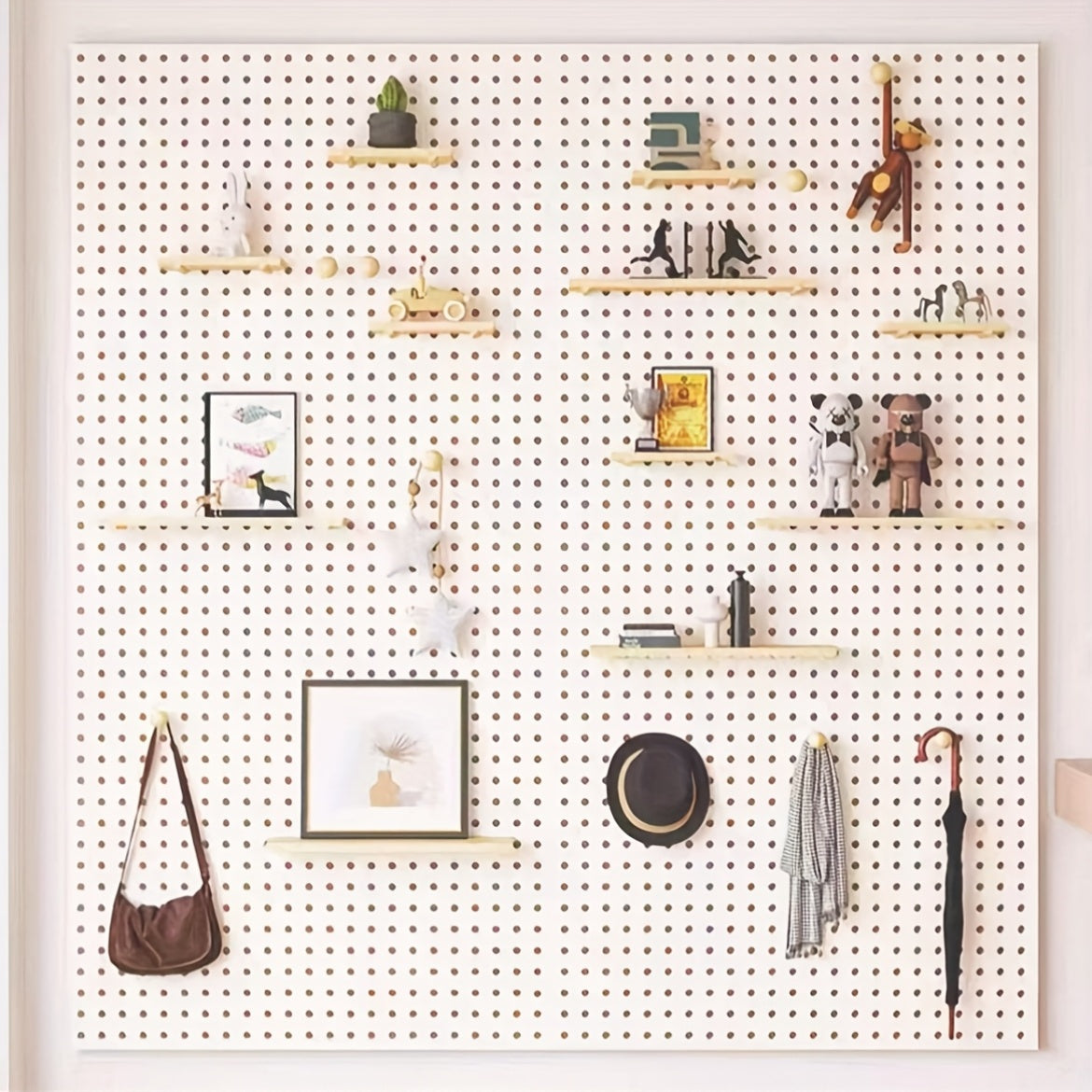Solid Wood Hole Board Entryway Entrance Wall Shelves Hanging Board Hooks Additions Partition Wall Display Organizers