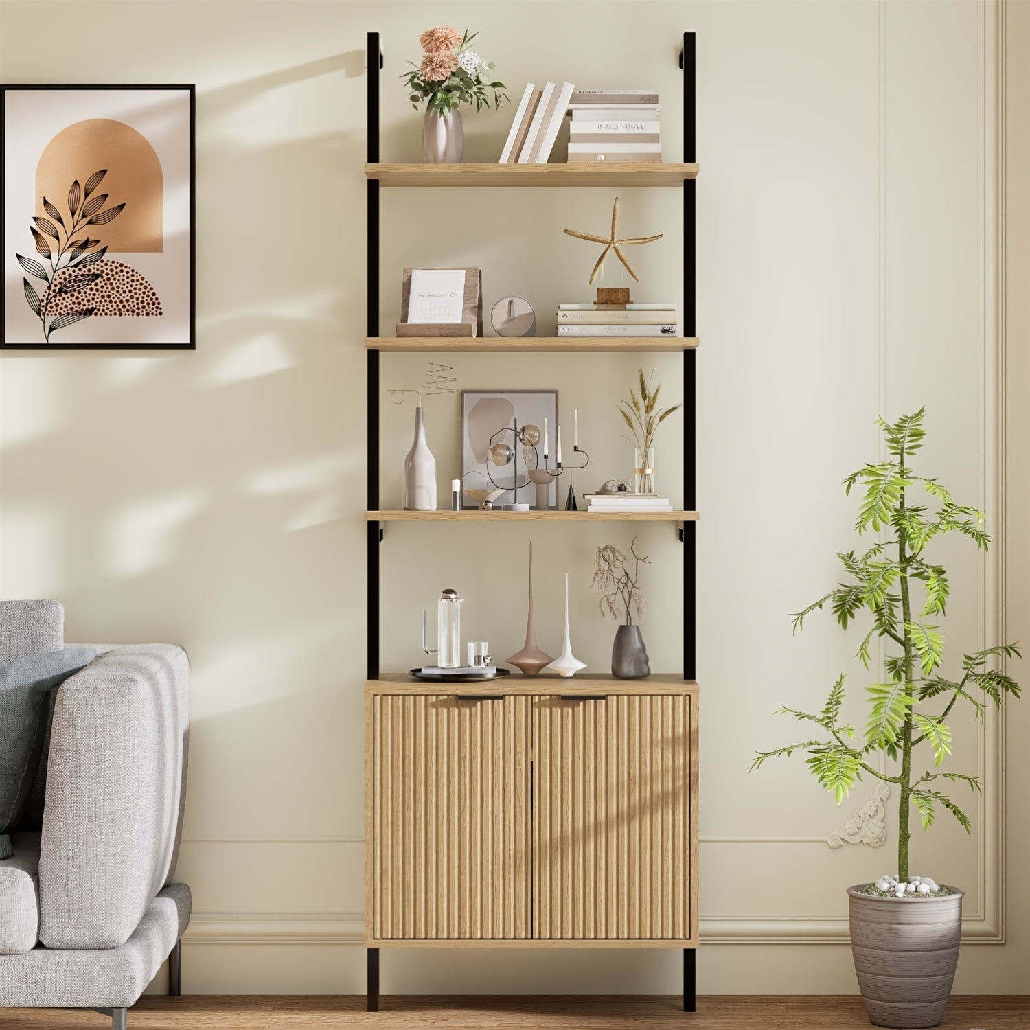 Modern Fluted Ladder Shelf 71\