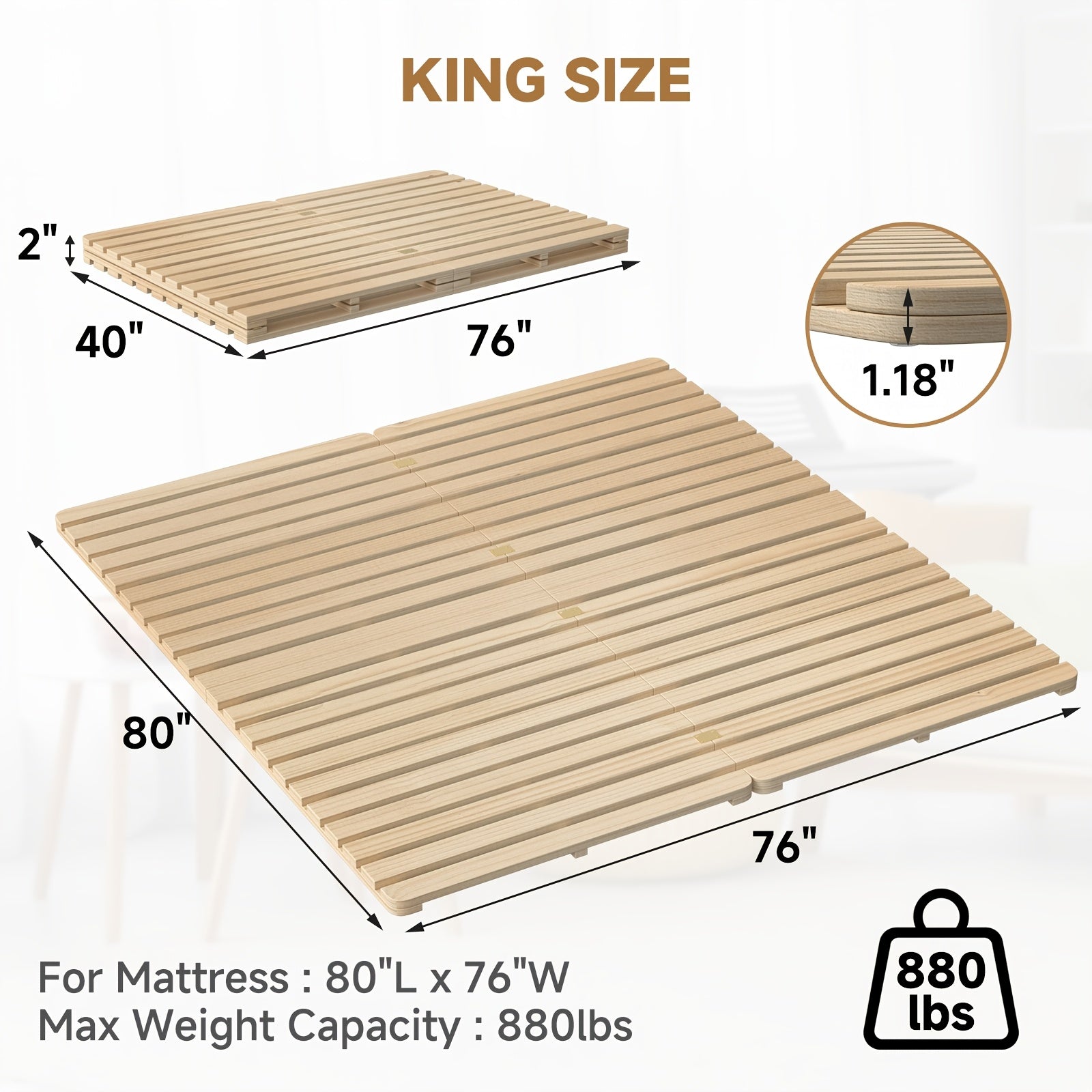 LILYPELLE Japanese Tatami Bed Frame, Foldable Wood Slatted Floor Bed For Futon Mattress, Twin Full Queen King Size