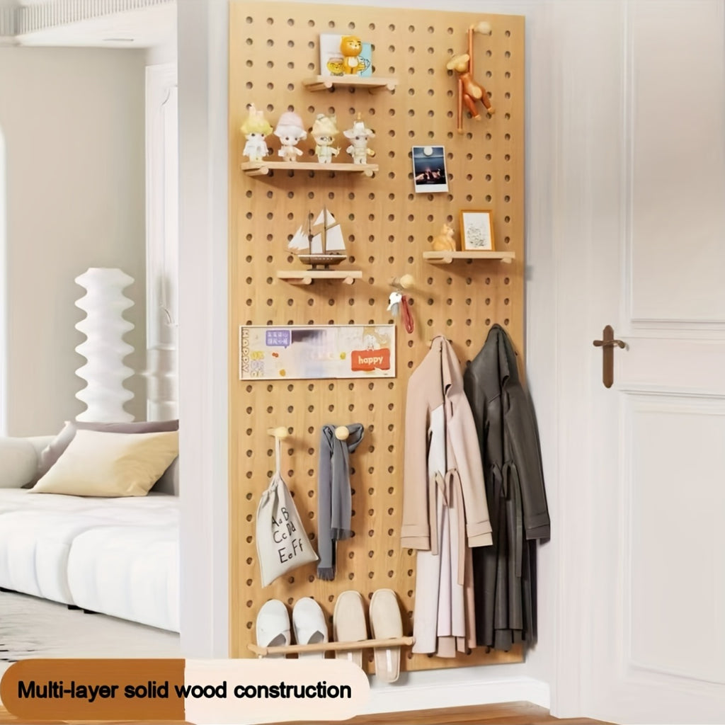 Wall Mounted Storage Rack with Solid Wood Pegboard And Integrated Coat Hooks Wall Mounted Storage Unit for Home Living Room Or Bedroom Display Wooden Tabletop Wall Mounted Desk Storage Entryway Storage Wall Mounted, Floating Shelves
