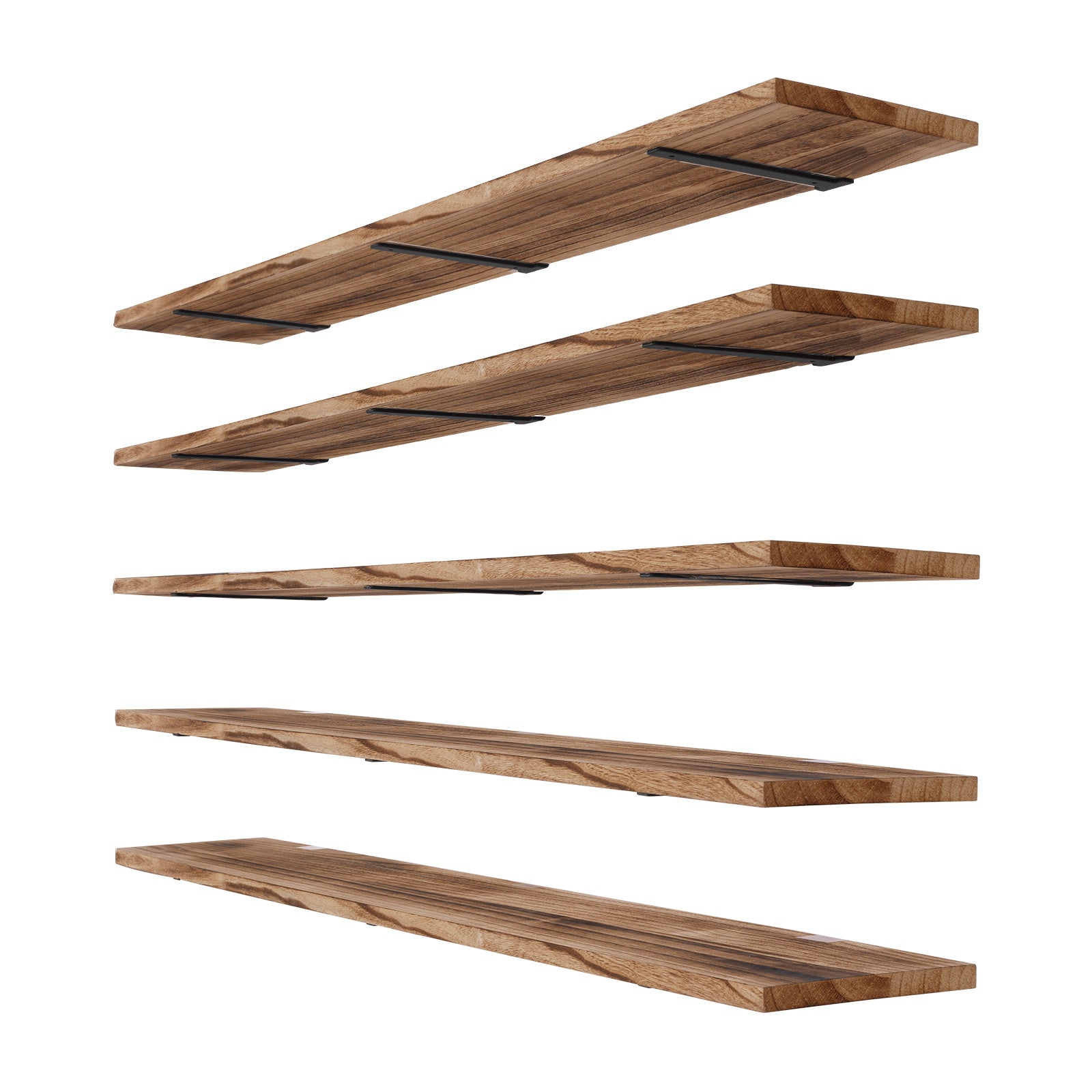 5 Tier Rustic Bookcase Long Shelves 72X11.81Inch Adjustable Display Bookshelf with Metal Bracket for Living Room Kitchen Bathroom Home Storage, Floating Shelves