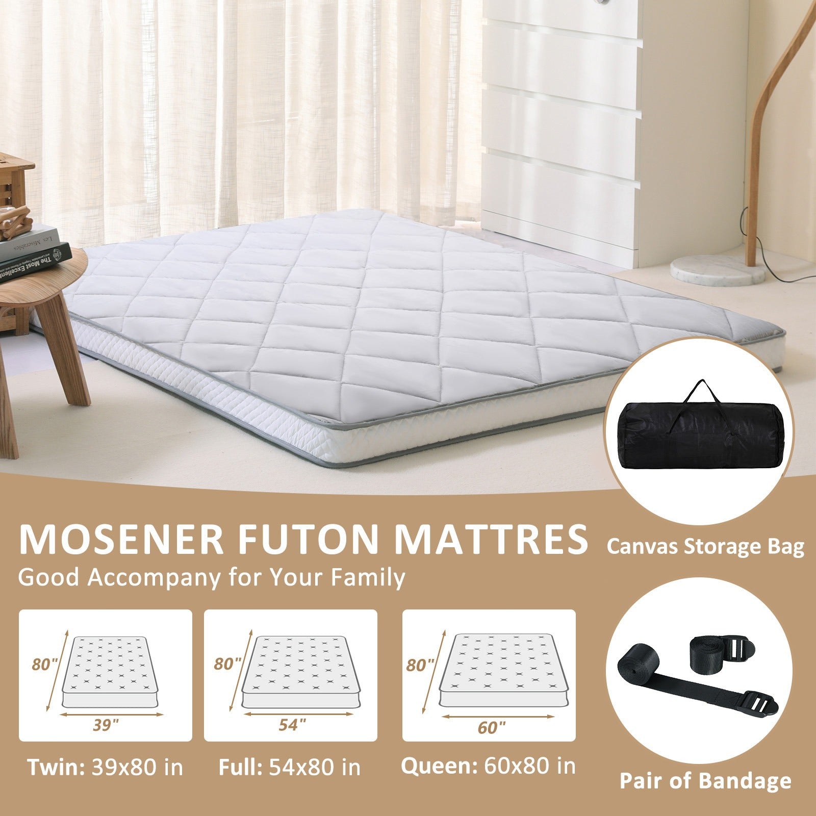Japanese Floor Mattress, Queen\u002F Full\u002F Twin Size Japanese Futon Mattress Foldable Mattress, Roll Up Mattress Tatami Mat, Thick Folding Sleeping Pad Breathable Floor Lounger Guest Bed