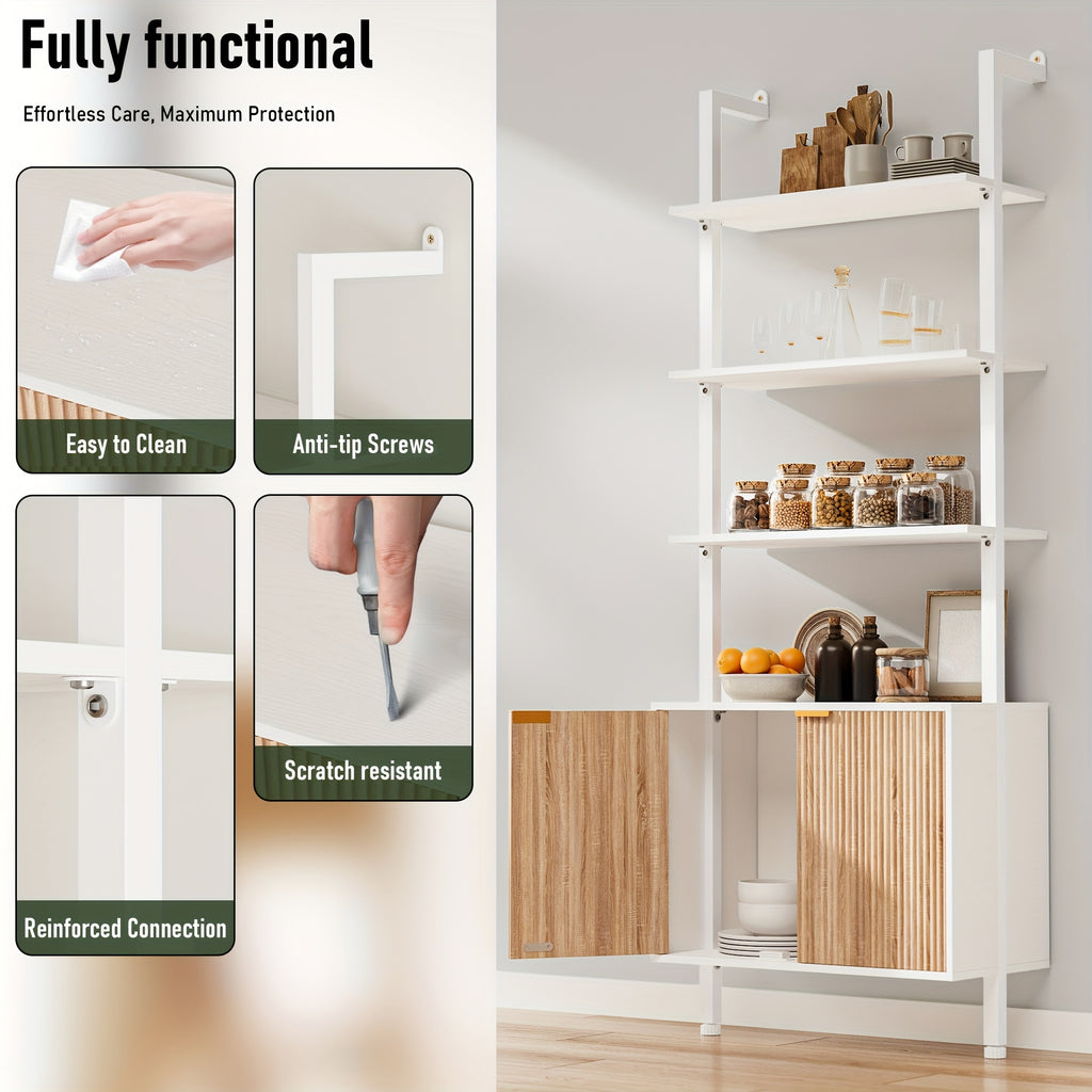 Freestanding Ladder Bookshelf with Doors, 74\
