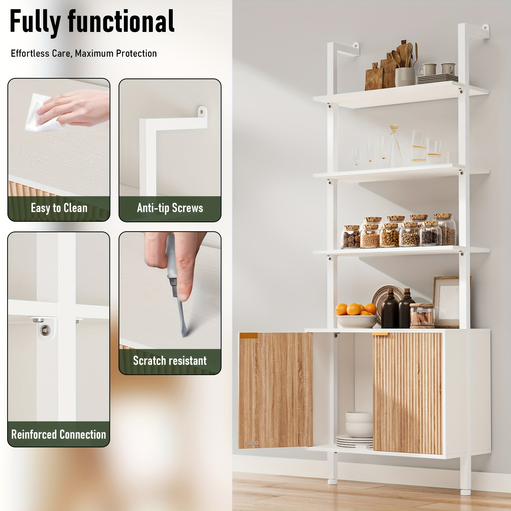 Freestanding Ladder Bookshelf with Doors, 74\