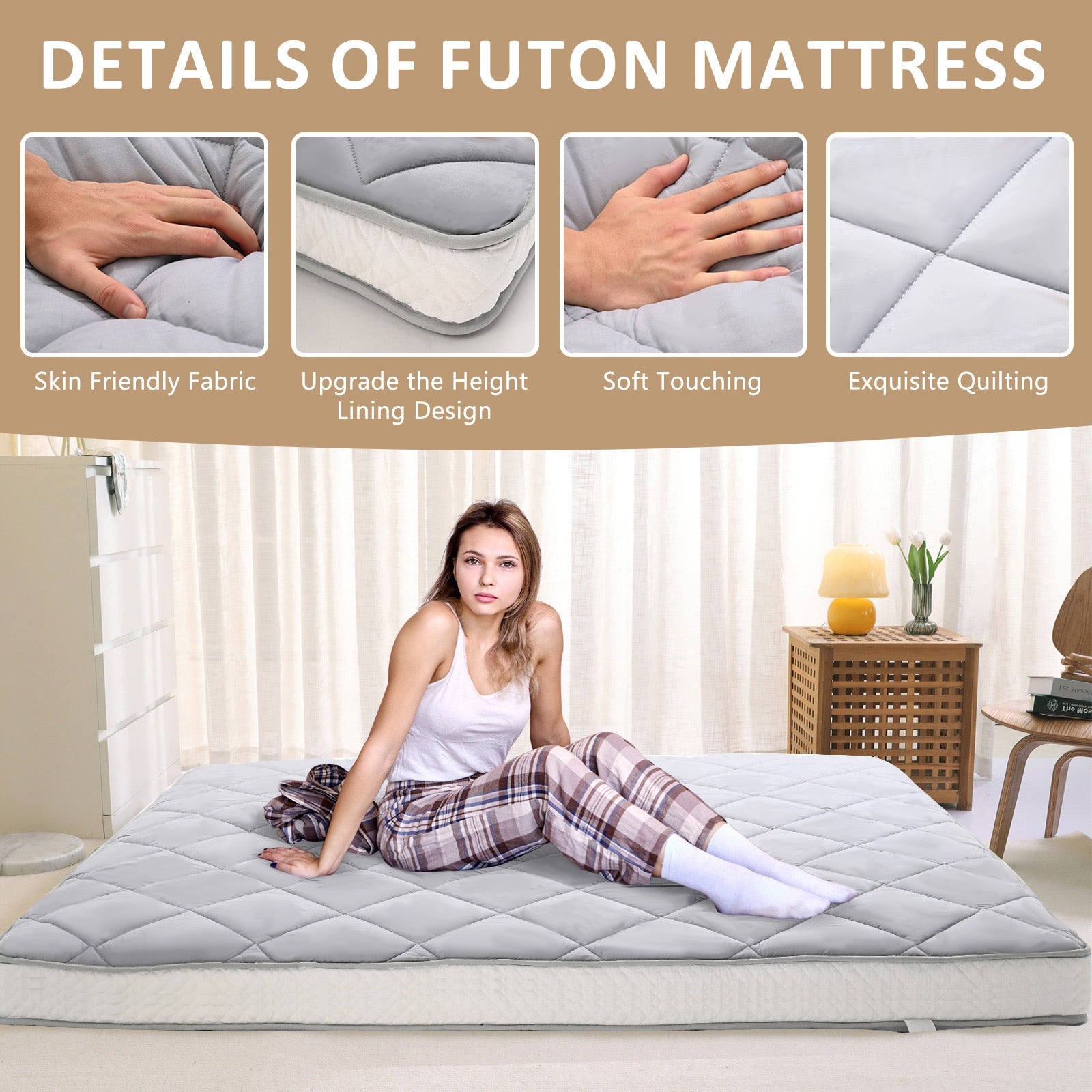 Japanese Floor Mattress, Queen\u002F Full\u002F Twin Size Japanese Futon Mattress Foldable Mattress, Roll Up Mattress Tatami Mat, Thick Folding Sleeping Pad Breathable Floor Lounger Guest Bed