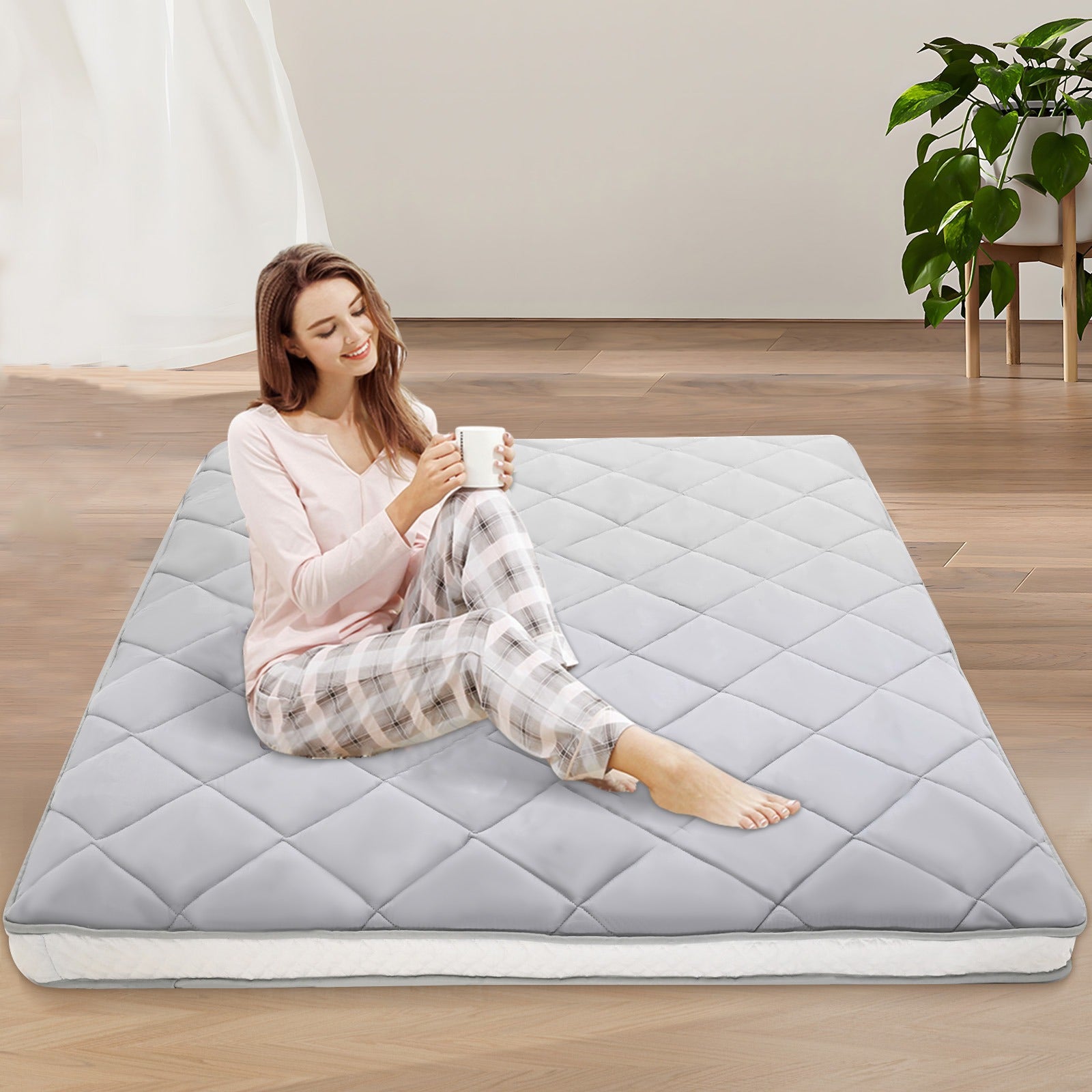 Japanese Floor Mattress, Queen\u002F Full\u002F Twin Size Japanese Futon Mattress Foldable Mattress, Roll Up Mattress Tatami Mat, Thick Folding Sleeping Pad Breathable Floor Lounger Guest Bed