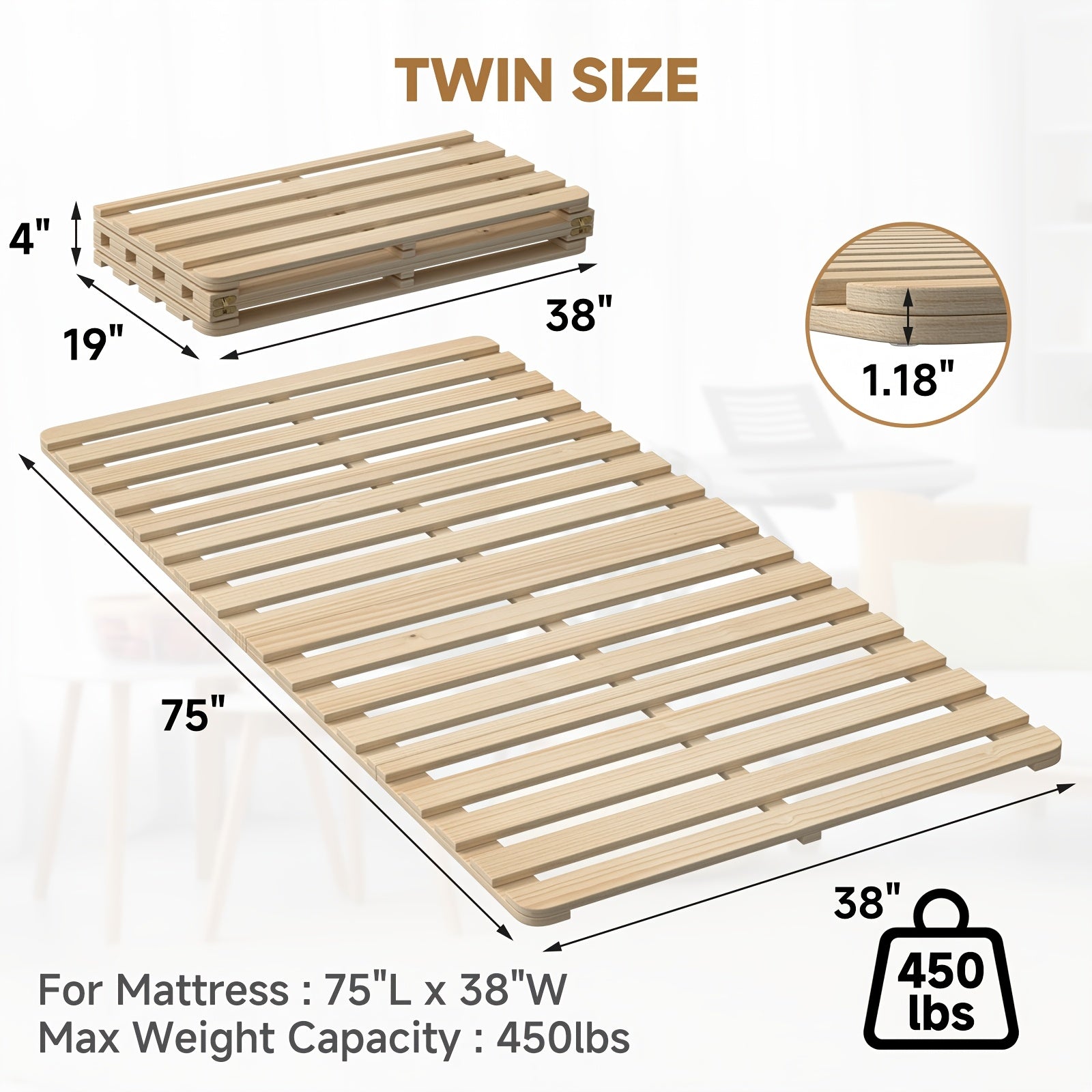 LILYPELLE Japanese Tatami Bed Frame, Foldable Wood Slatted Floor Bed For Futon Mattress, Twin Full Queen King Size
