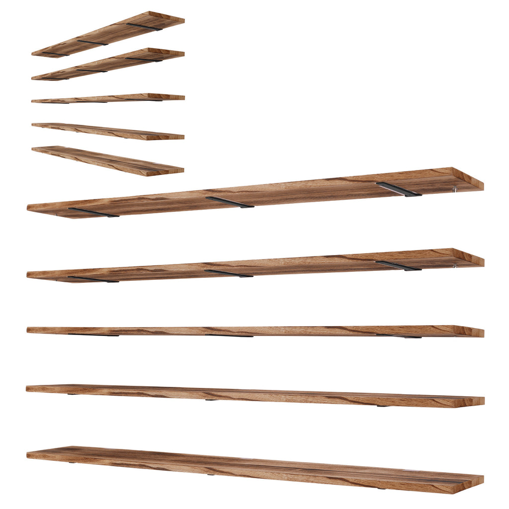 5 Tier Rustic Bookcase Long Shelves 72X11.81Inch Adjustable Display Bookshelf with Metal Bracket for Living Room Kitchen Bathroom Home Storage, Floating Shelves